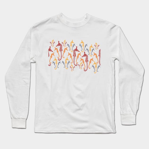 Polynesian Australian Aboriginal coloring Patterned Seahorses White default background Long Sleeve T-Shirt by pelagio